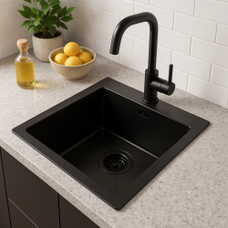 Quadri Dixton 40 Set lavello in acciaio inossidabile nero con rivestimento nano PVD 400x450 mm montaggio sopra piano per rubinetto 1208967080